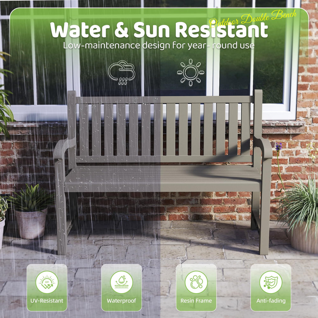 Grey 2-Person Resin Outdoor Bench H221018