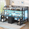 Twin Over Twin Bunk Bed with Desk and LED Lights V414773