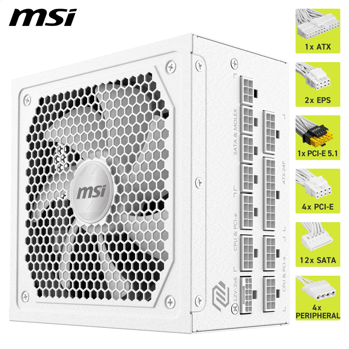White 1000W Fully Modular 80+ Gold ATX 3.1 Power Supply J65971