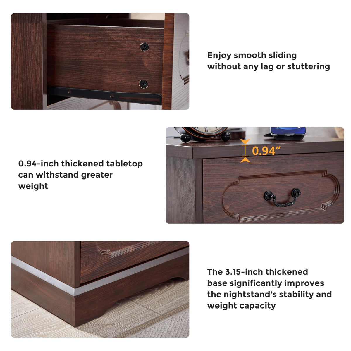 Cherry 3 Drawer Dresser with Charging Station W2680