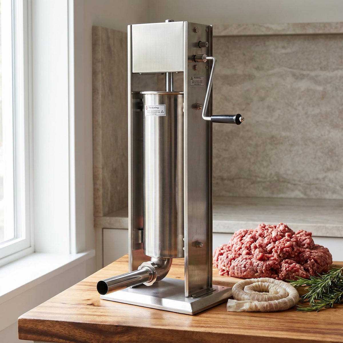 Stainless Steel Dual Speed 15lb Sausage Stuffer with 4 Nozzles F937713