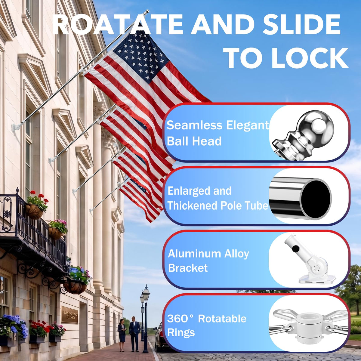Silver 6 FT Stainless Steel Flag Pole Kit 2 Pack L7230