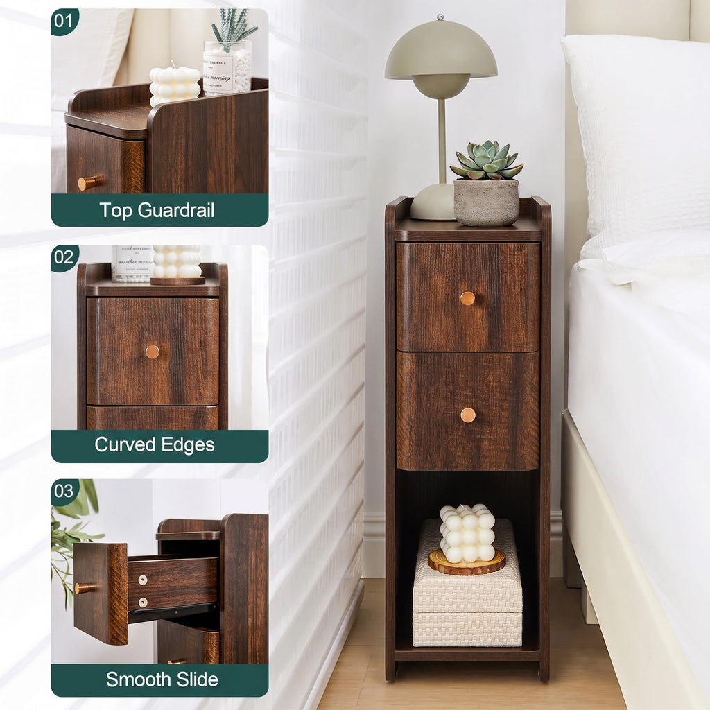 Wooden 2 Drawer Narrow Nightstand R20341