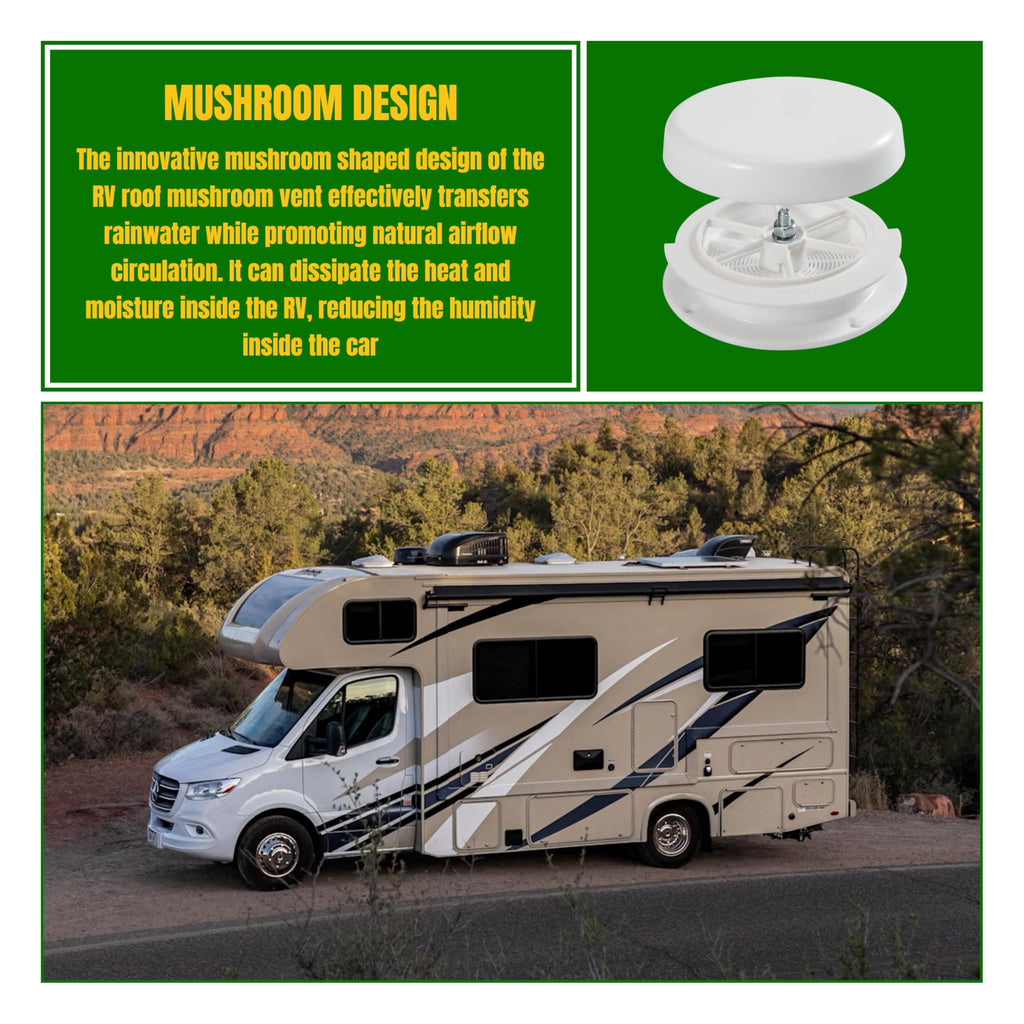 White RV Roof Mushroom Vent with Water Cover Guard Cap V782