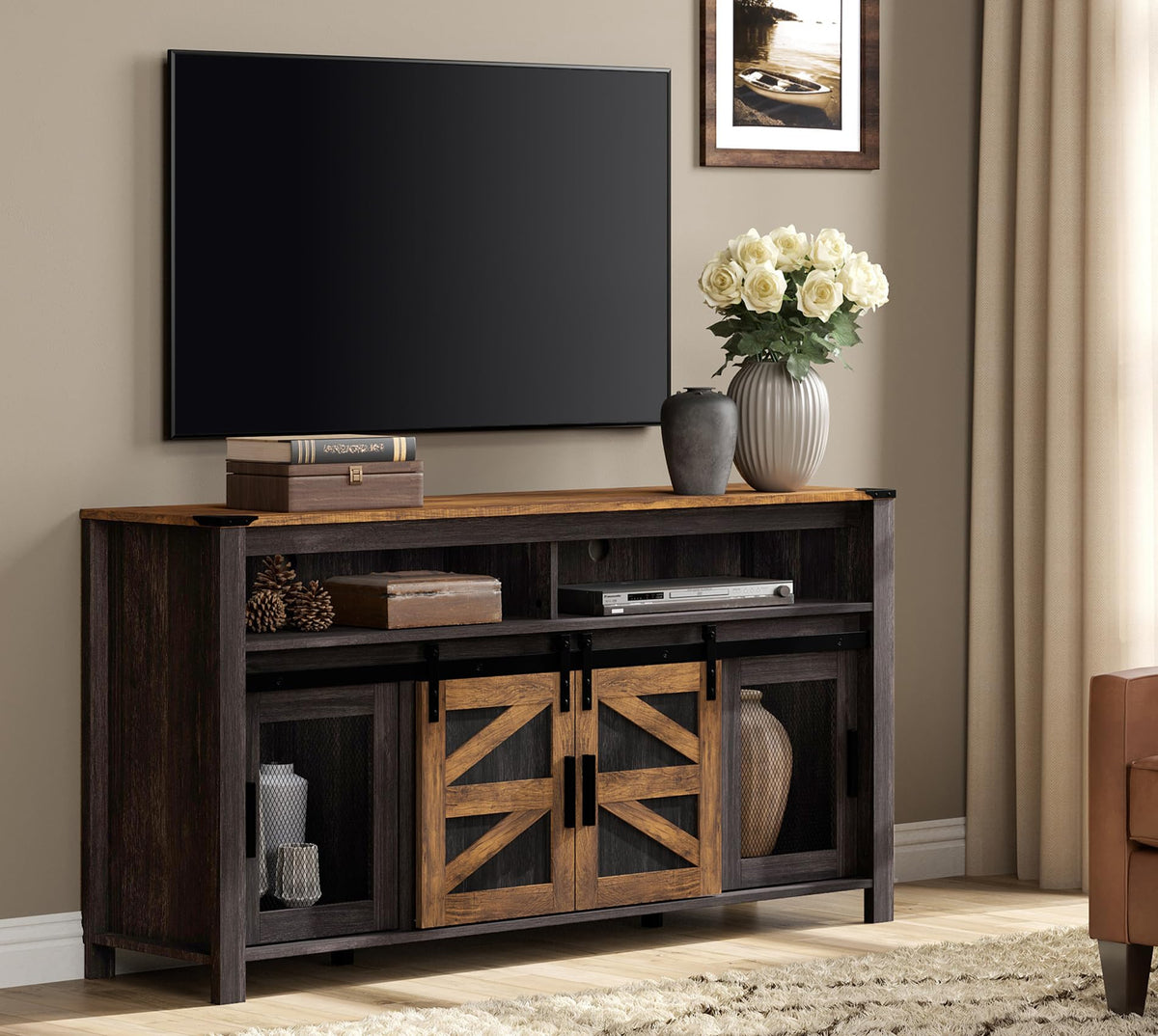 Dark Walnut Black Entertainment Center F3119