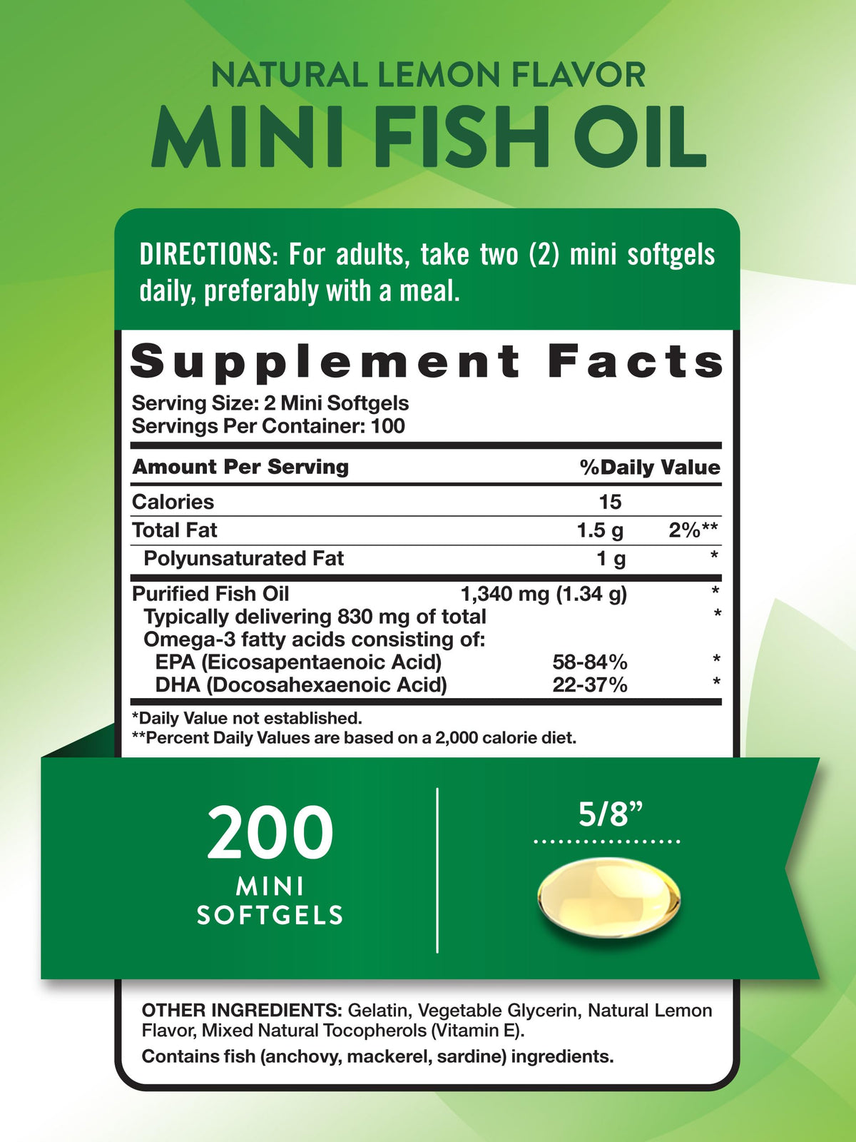 Fish Oil Omega 3 1340 mg 200 Mini Softgels E475620