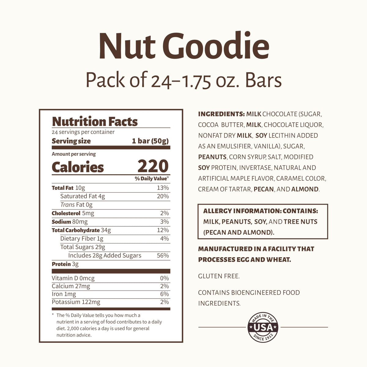 Roasted Peanuts Milk Chocolate Maple Nougat Cluster Bar Pack of 24 X571768