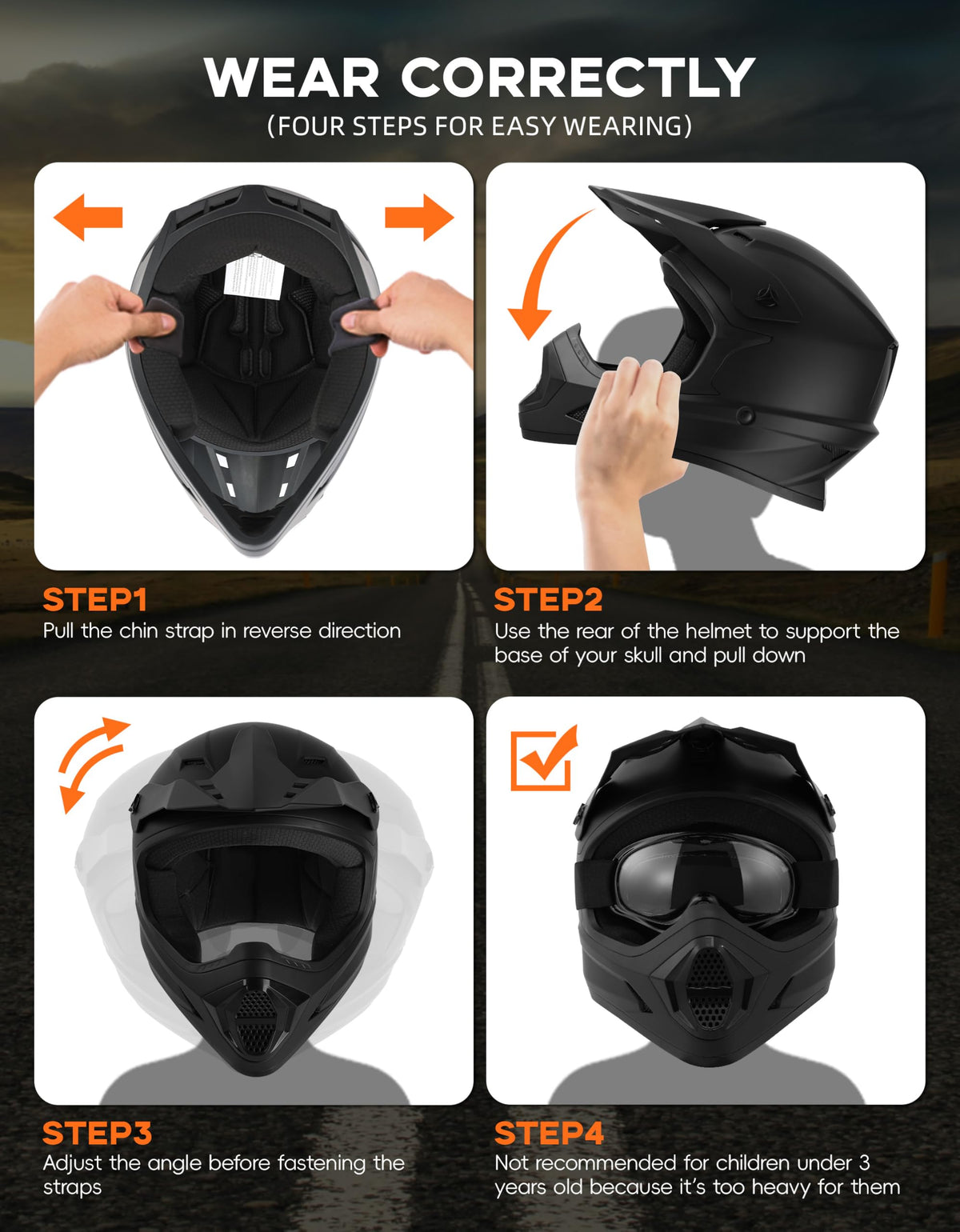 Black Youth Kids Full Face Motocross Helmet X6467