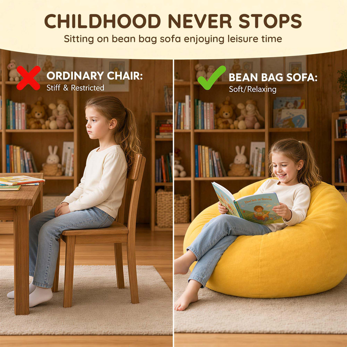 Yellow Kids Bean Bag Chair M11628