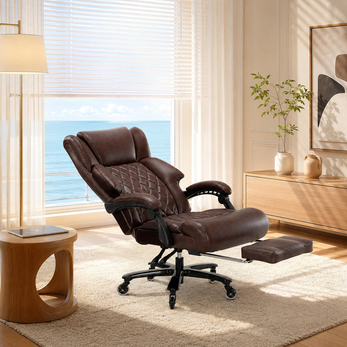 Brown Heavy Duty Reclining Executive Office Chair with Footrest H872686