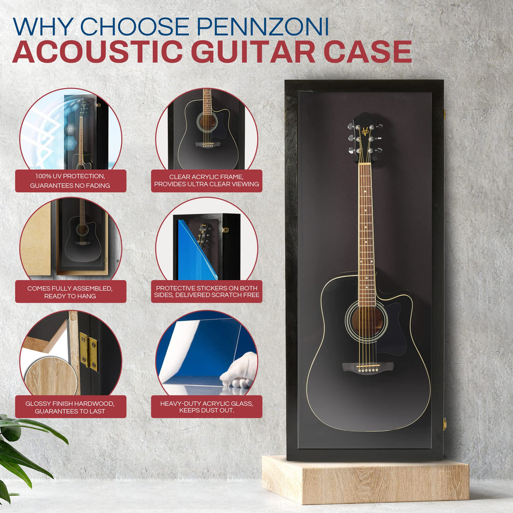 Acoustic Guitar Display Case Wall Mount Black V838