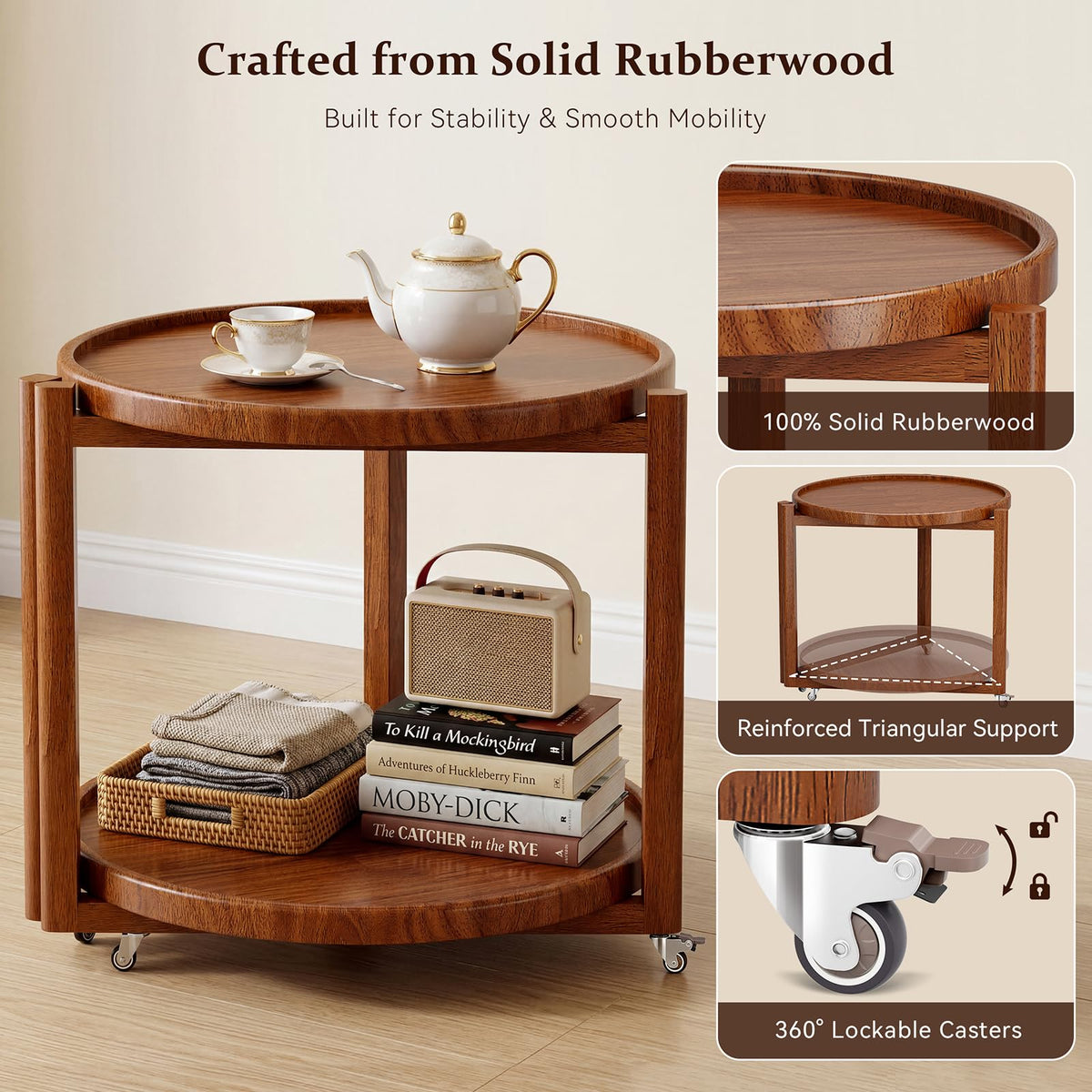 Rolling Side Table with Wheels B176
