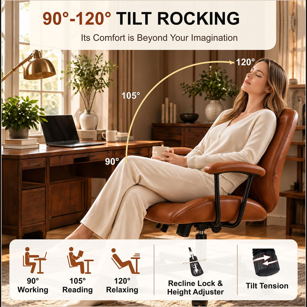 Brown PU Leather Office Chair with Lumbar Support G366