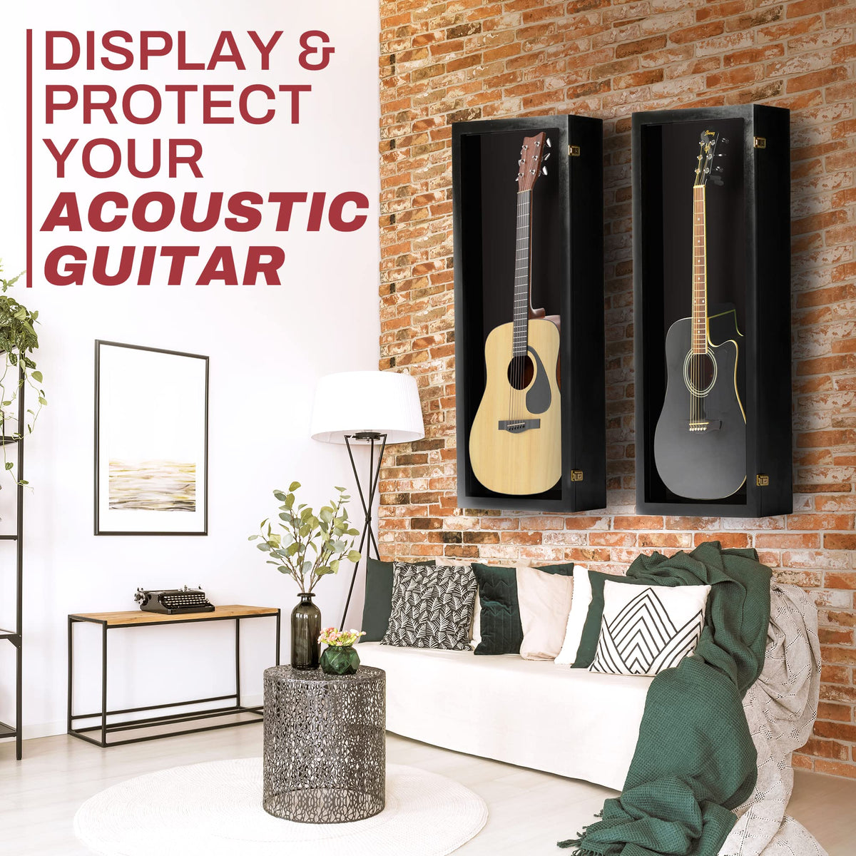 Acoustic Guitar Display Case Wall Mount Black V838