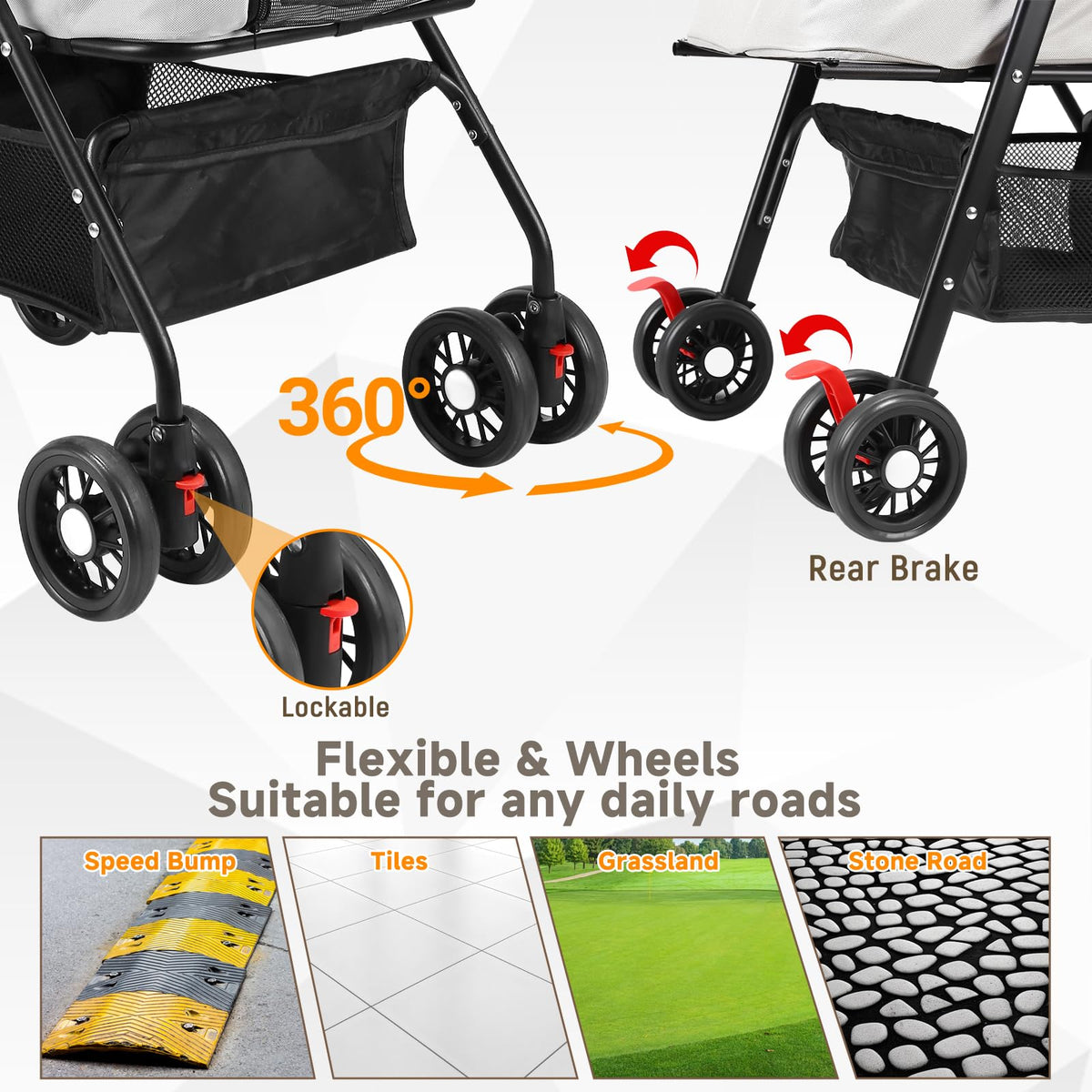 4 Wheels Foldable Pet Stroller with Detachable Carrier M618