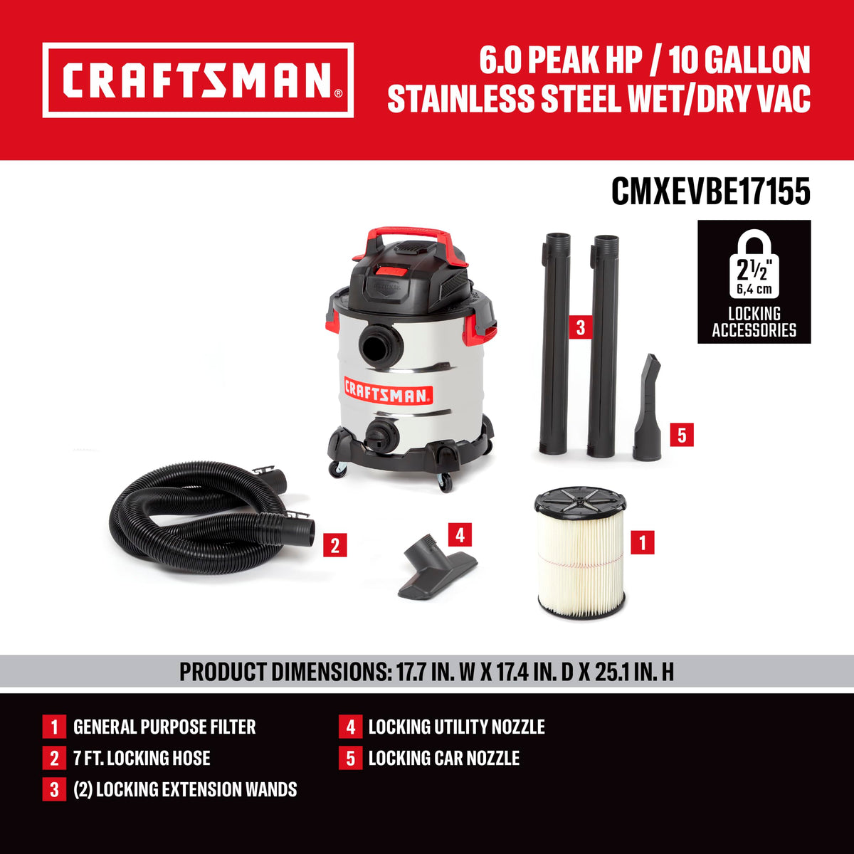 10 Gallon Stainless Steel Wet Dry Vac W868