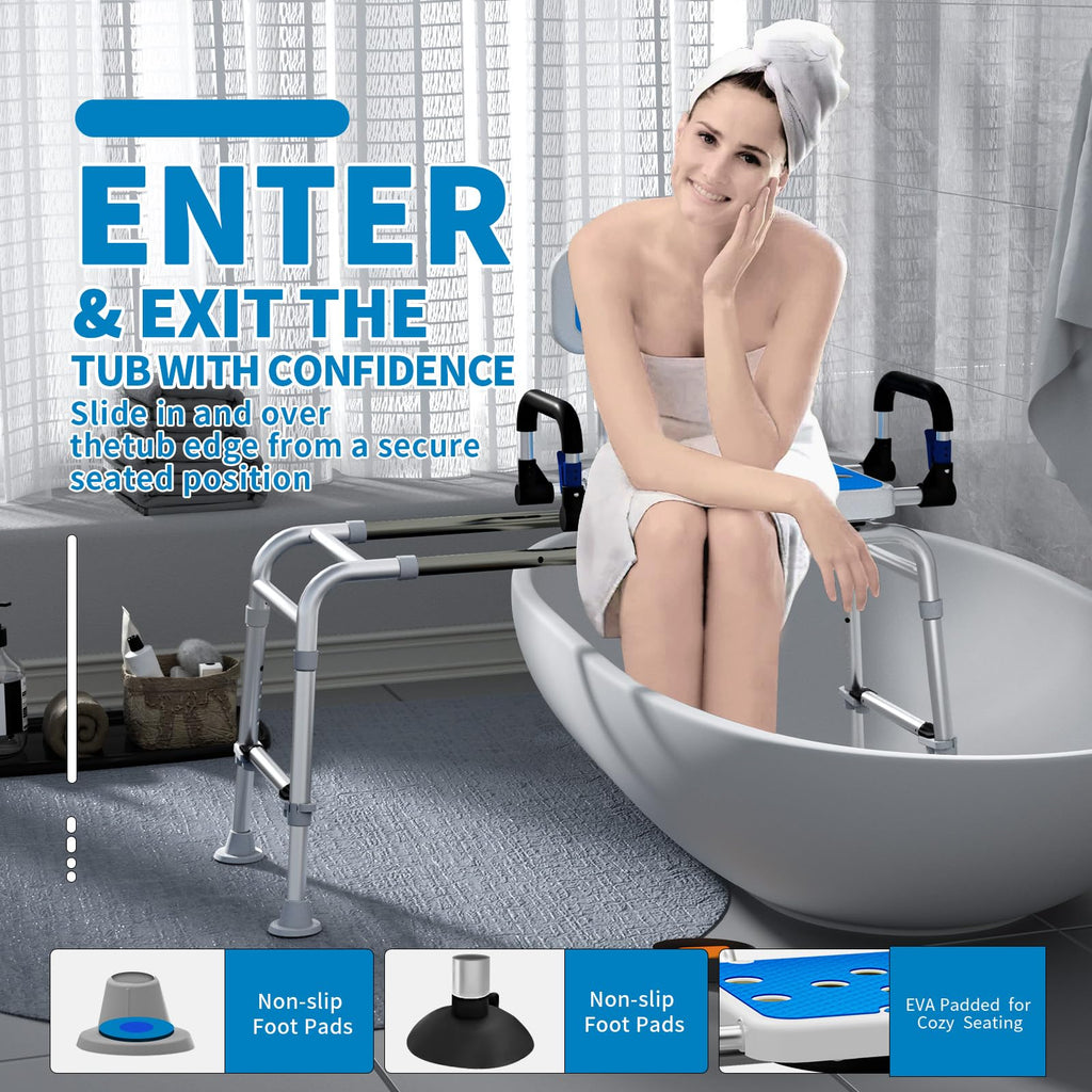 Sliding Shower Chair with Arms and Back, 500lbs Non Slip Aluminum Adjustable Height E67358