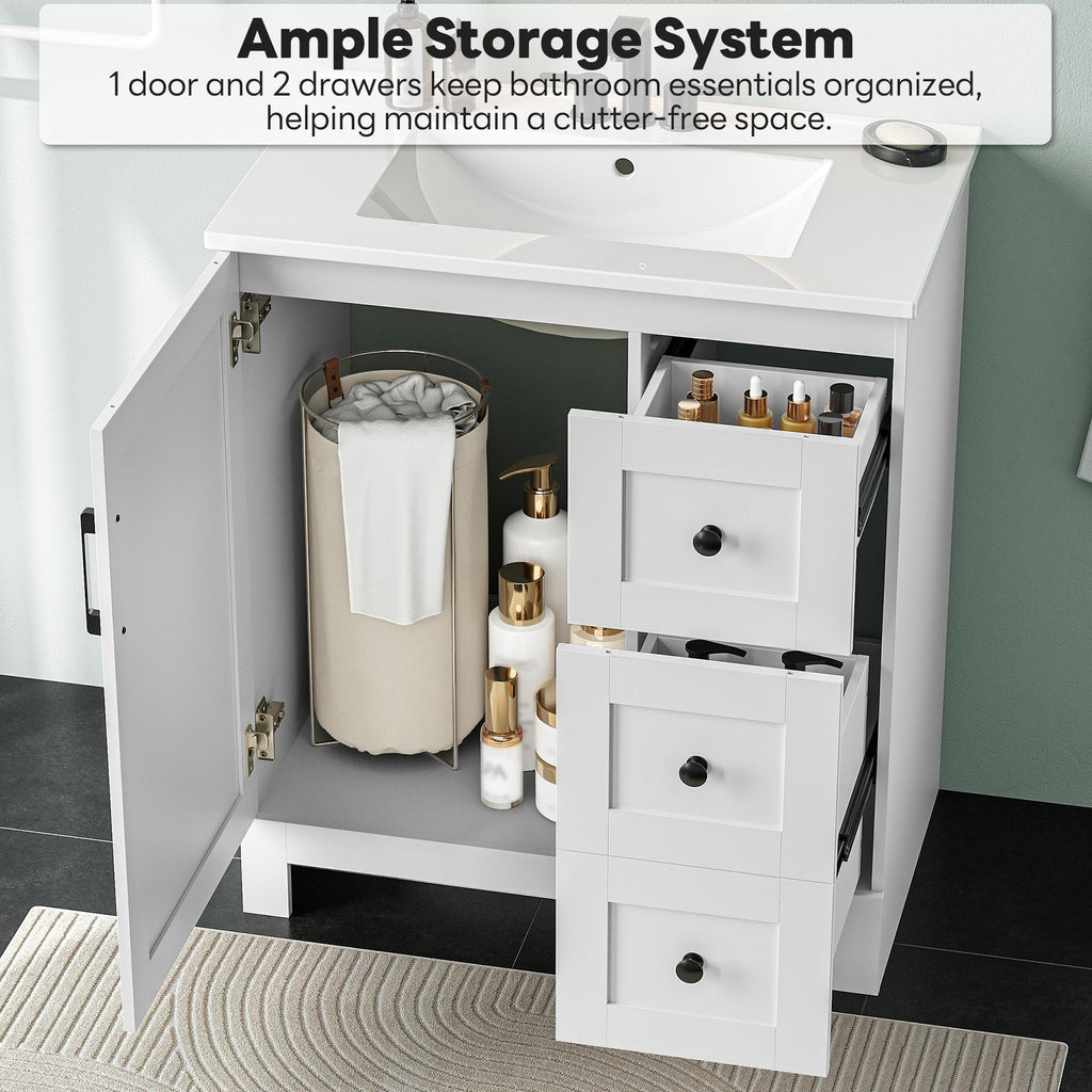 30" White Bathroom Vanity with Sink J1904