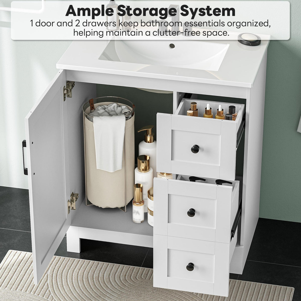 30" White Bathroom Vanity with Sink J1904