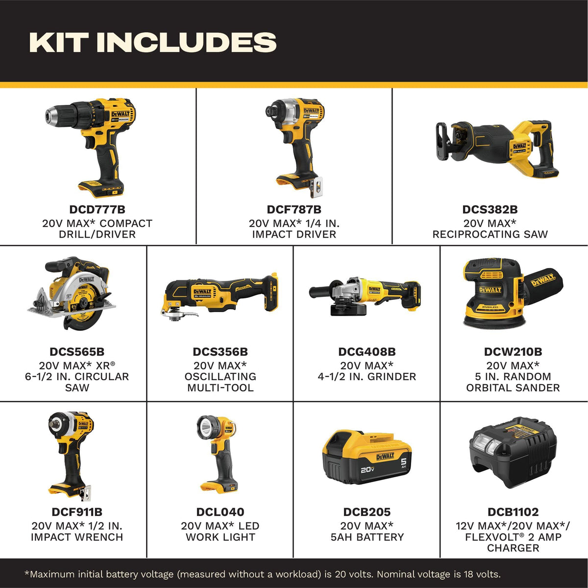 20V MAX Brushless 9 Power Tools with Battery Charger R186
