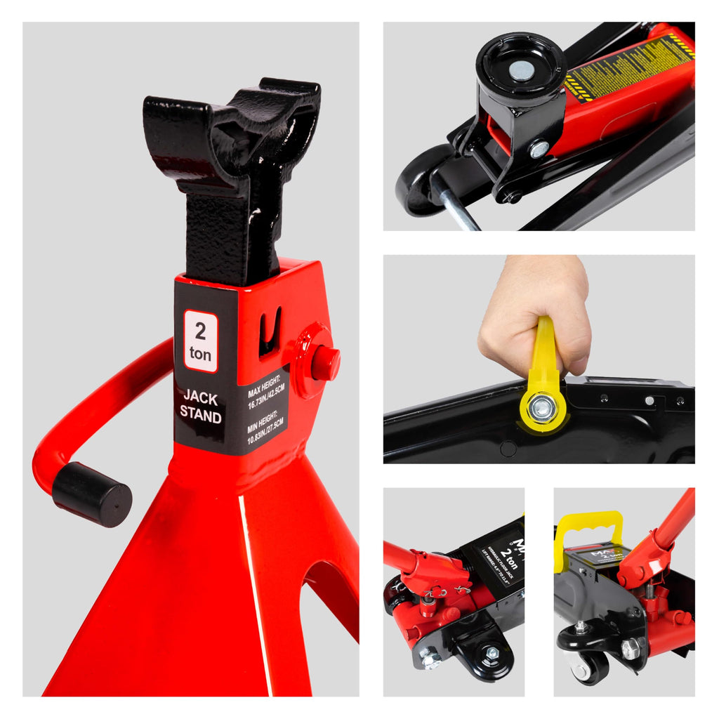 2-Ton Hydraulic Low Profile Trolley Floor Jack with Case and 1 Pair 2 Ton Jack Stands F839