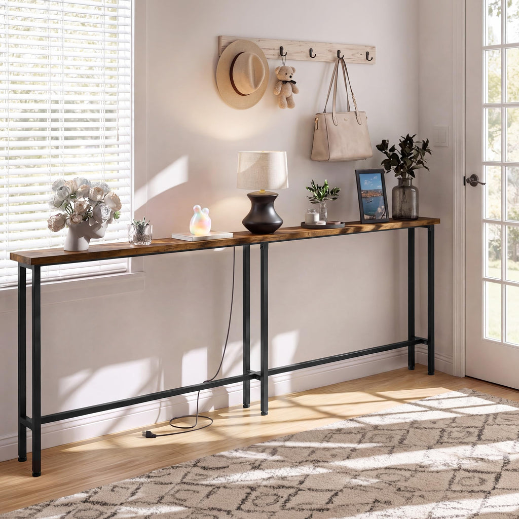78" Sofa Table with Built-in Power Strip Metal Frame N272128