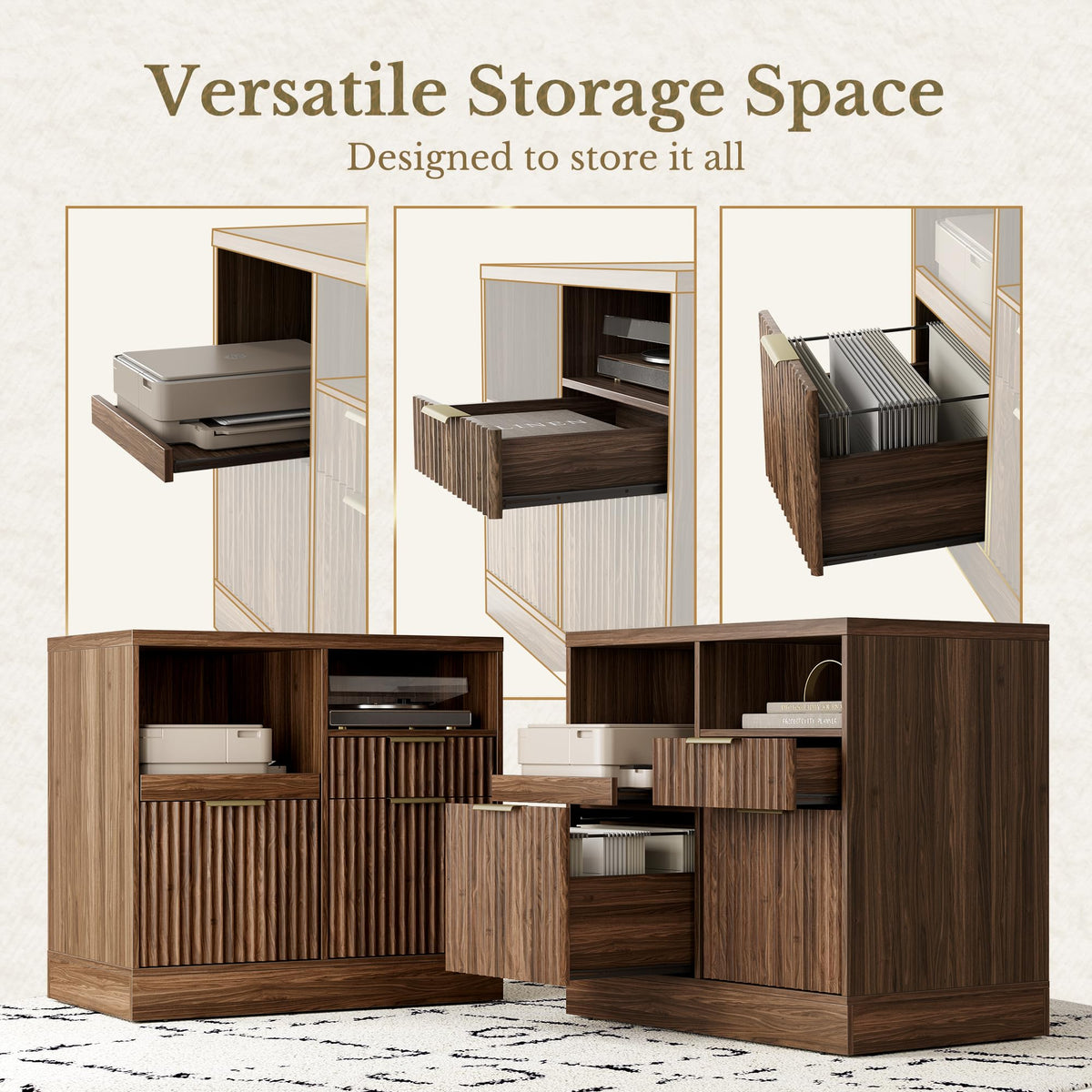Black 3 Drawer Wood File Cabinet with Charging Station H220