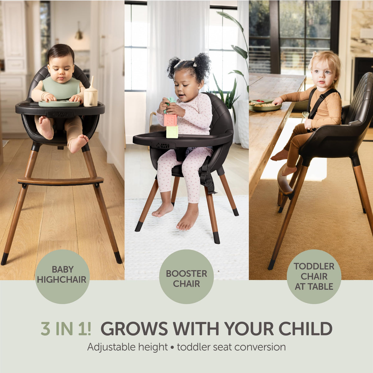Convertible Wooden High Chair with Adjustable Height A8797