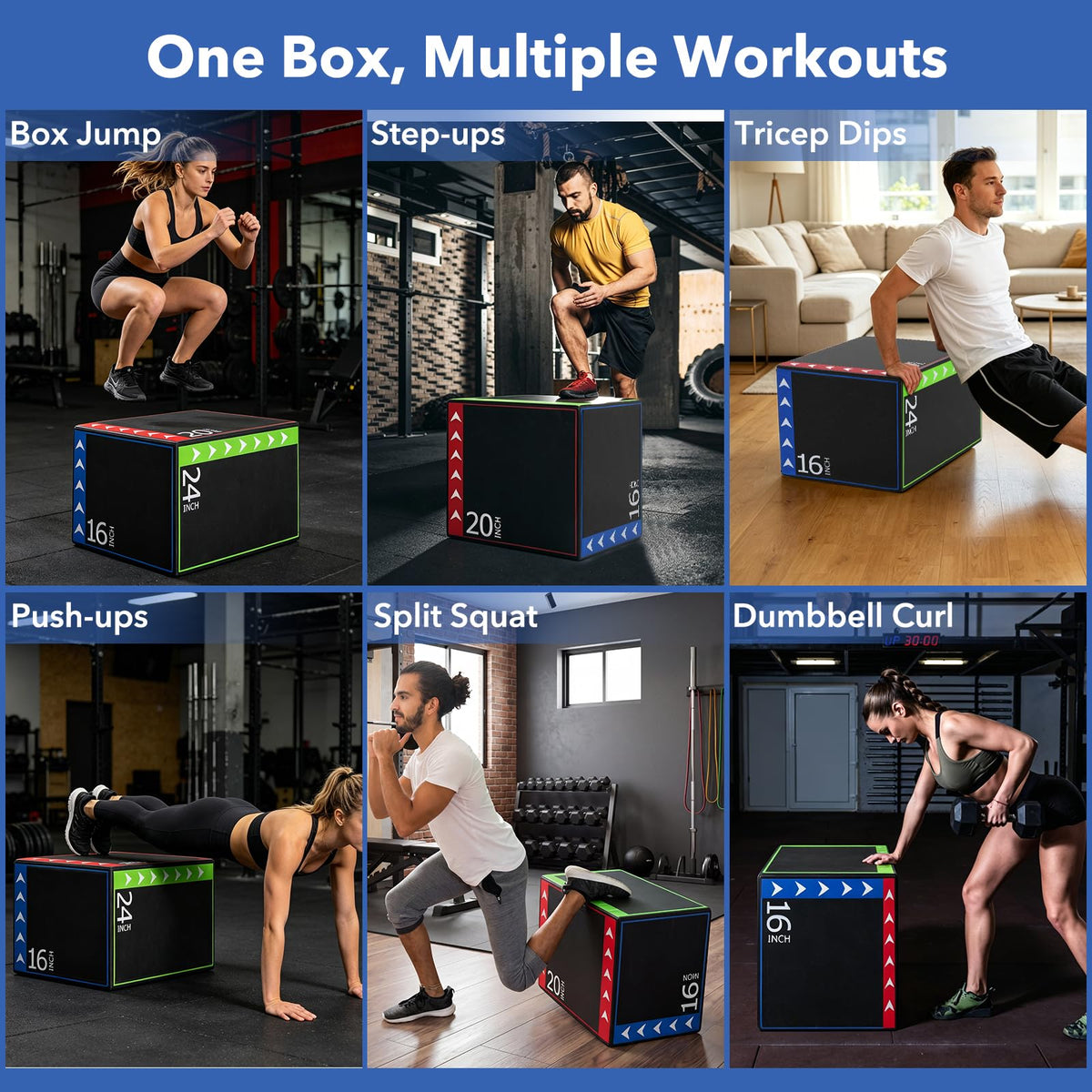 3 in 1 Plyometric Jump Box 16/20/24 Inch Soft Foam M696