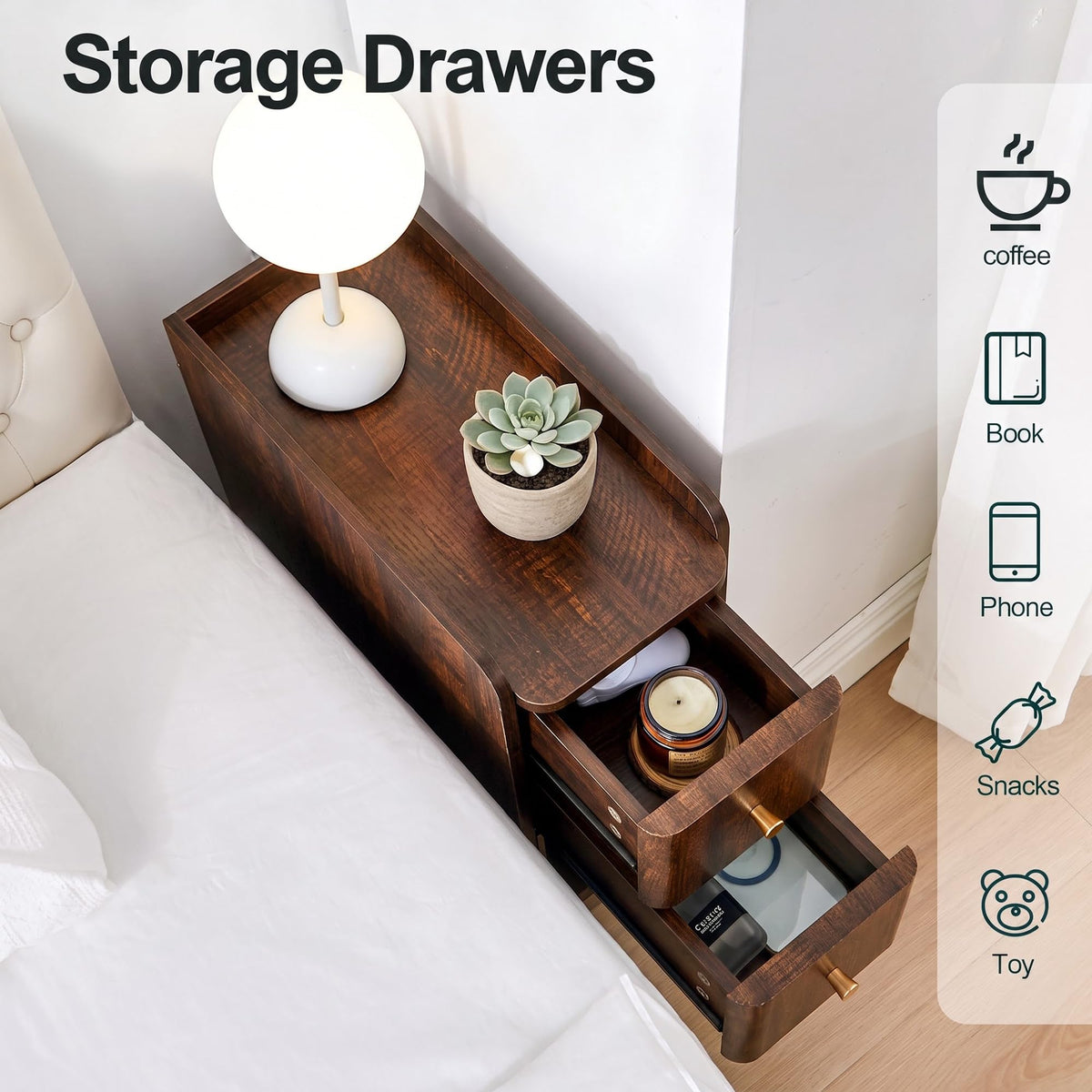 Wooden 2 Drawer Narrow Nightstand R20341