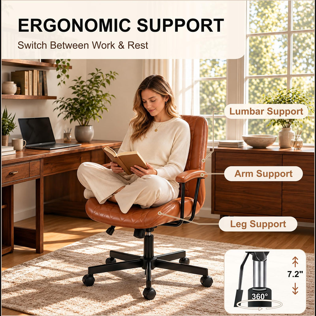 Brown PU Leather Office Chair with Lumbar Support G366