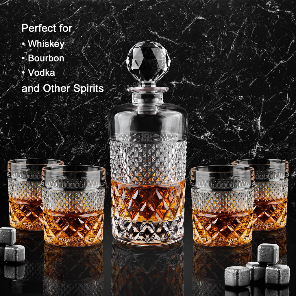 27oz Crystal Whiskey Decanter Set with 4 Glasses R41177