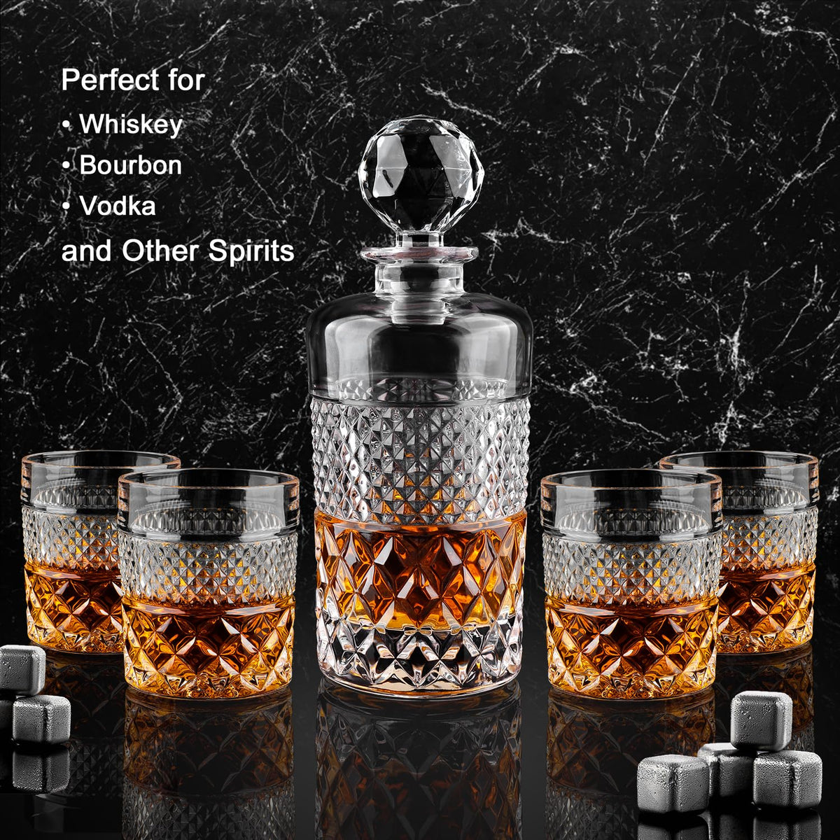 27oz Crystal Whiskey Decanter Set with 4 Glasses R41177