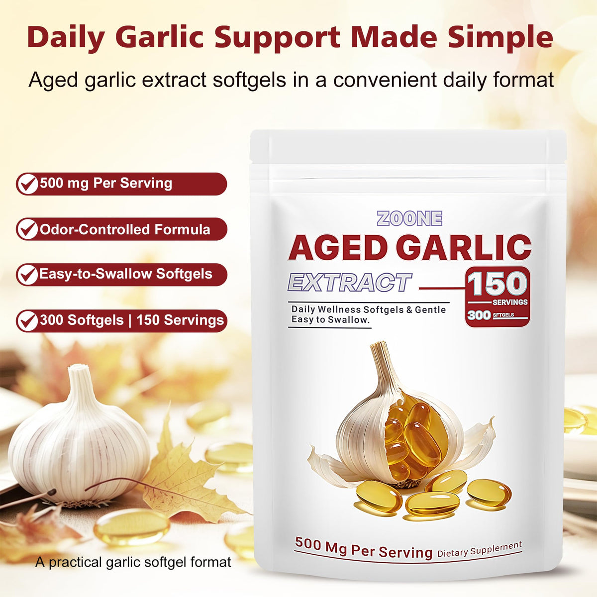 Odorless Garlic Extract 500 mg Softgels T69529