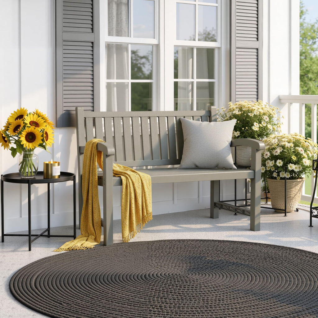 Grey 2-Person Resin Outdoor Bench H221018