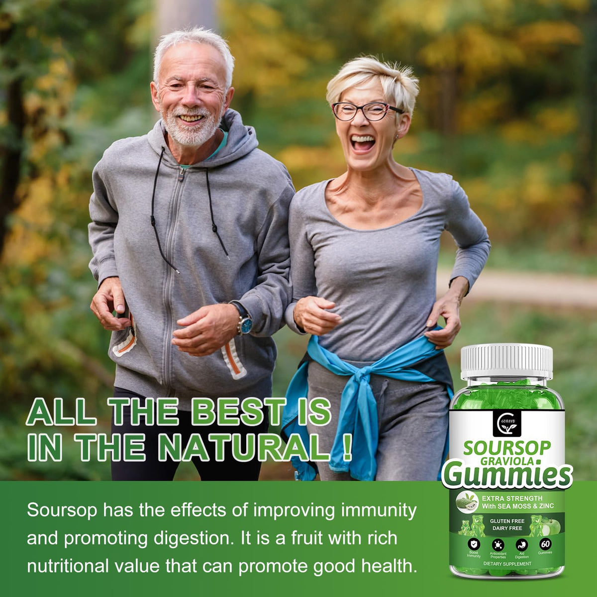 Organic Soursop Graviola Gummies 2200mg with Sea Moss Zinc Vitamin C 60 Gummies I900