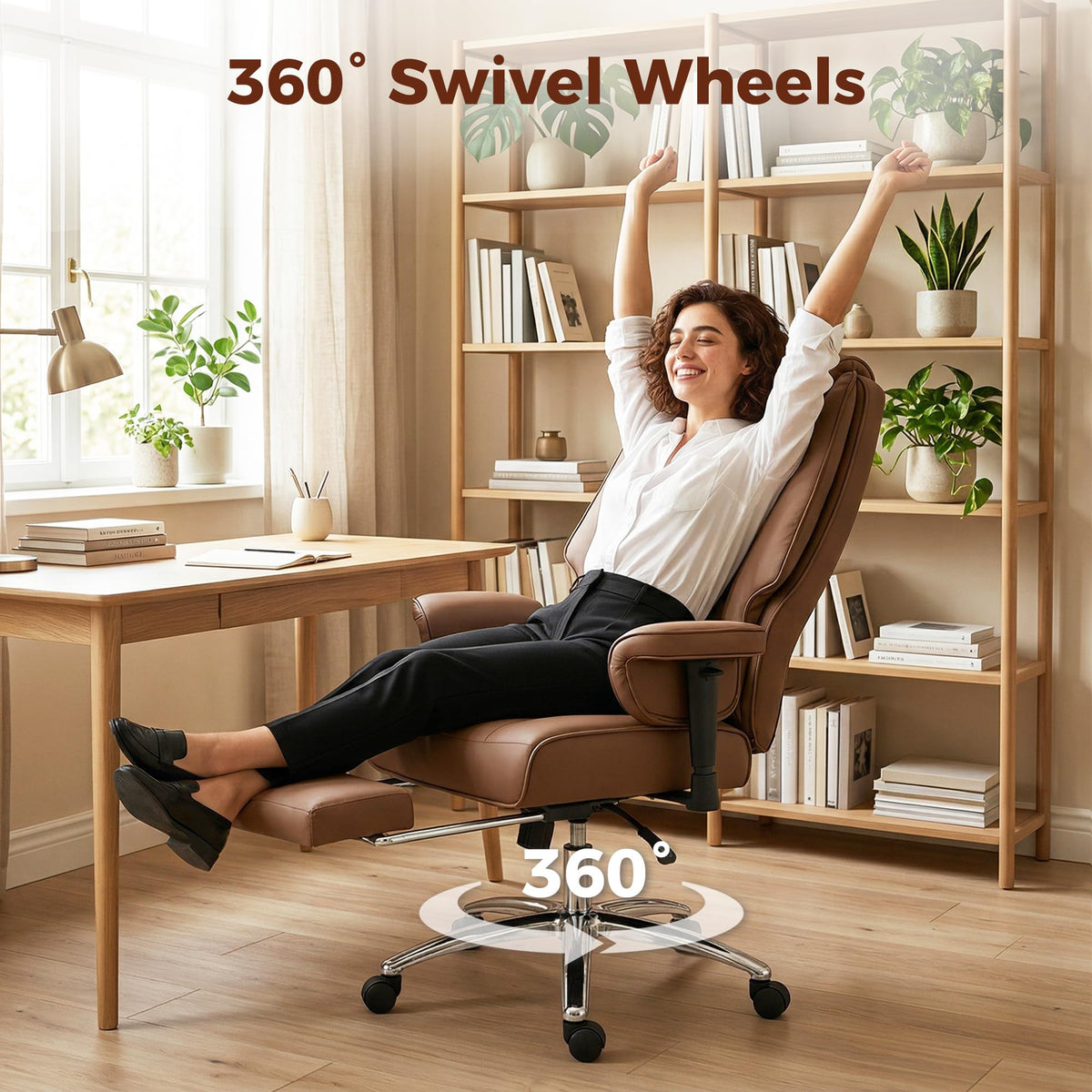 Brown Ergonomic Reclining Office Chair with Footrest P36989