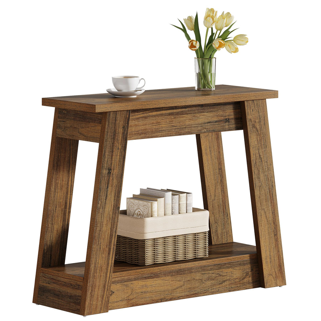 Wood End Table with 2 Storage Shelves C188