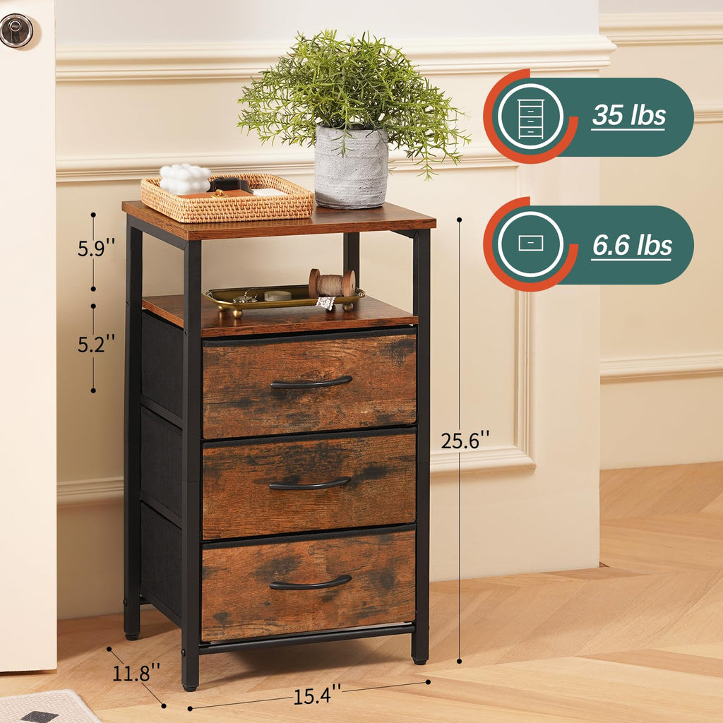 Red Brown Nightstand with Charging Station F674