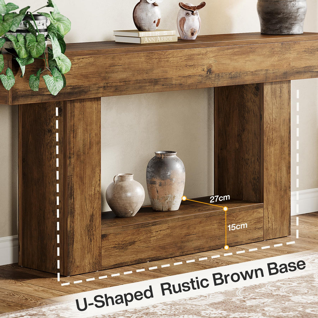 63" Farmhouse 2-Tier Console Table with U-Shaped Base M15673