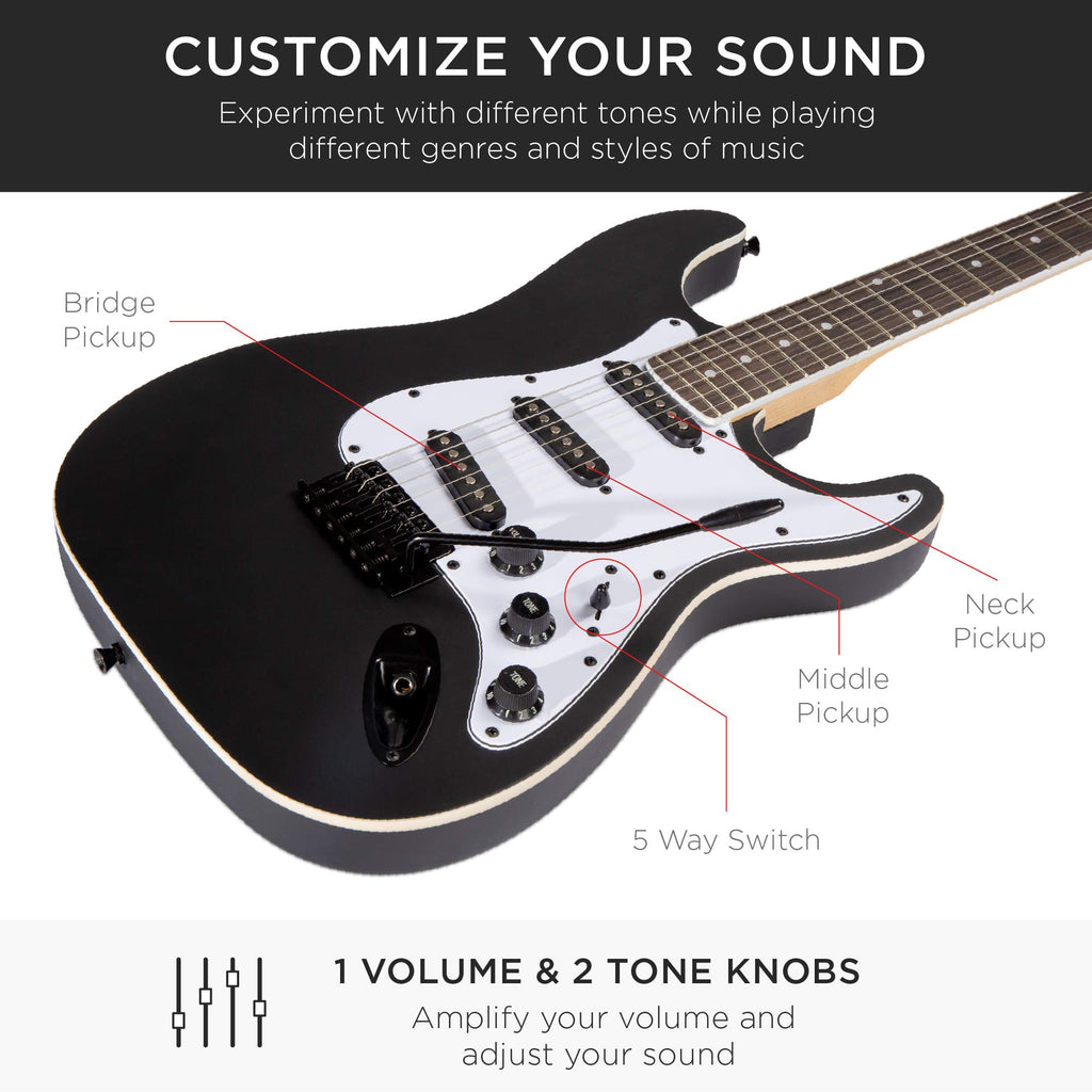 39in Full Size Beginner Electric Guitar Starter Kit with Case, Amp, Strings, Pick - Jet Black J84457