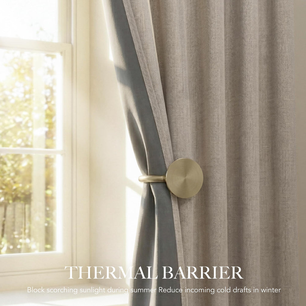 Natural Beige 100% Blackout Linen Curtains 96 Inch G36677