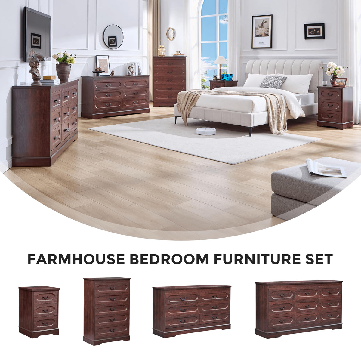 Cherry 3 Drawer Dresser with Charging Station W2680