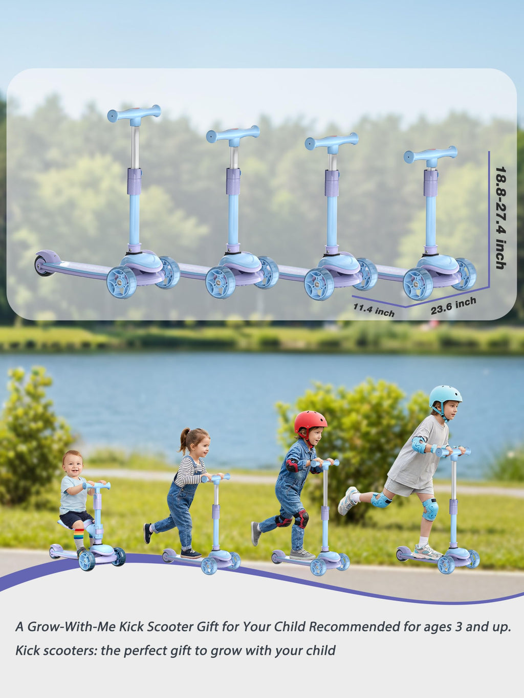 2-in-1 Folding Kick Scooter with Removable Seat and 3 PU Light-Up Wheels T1174