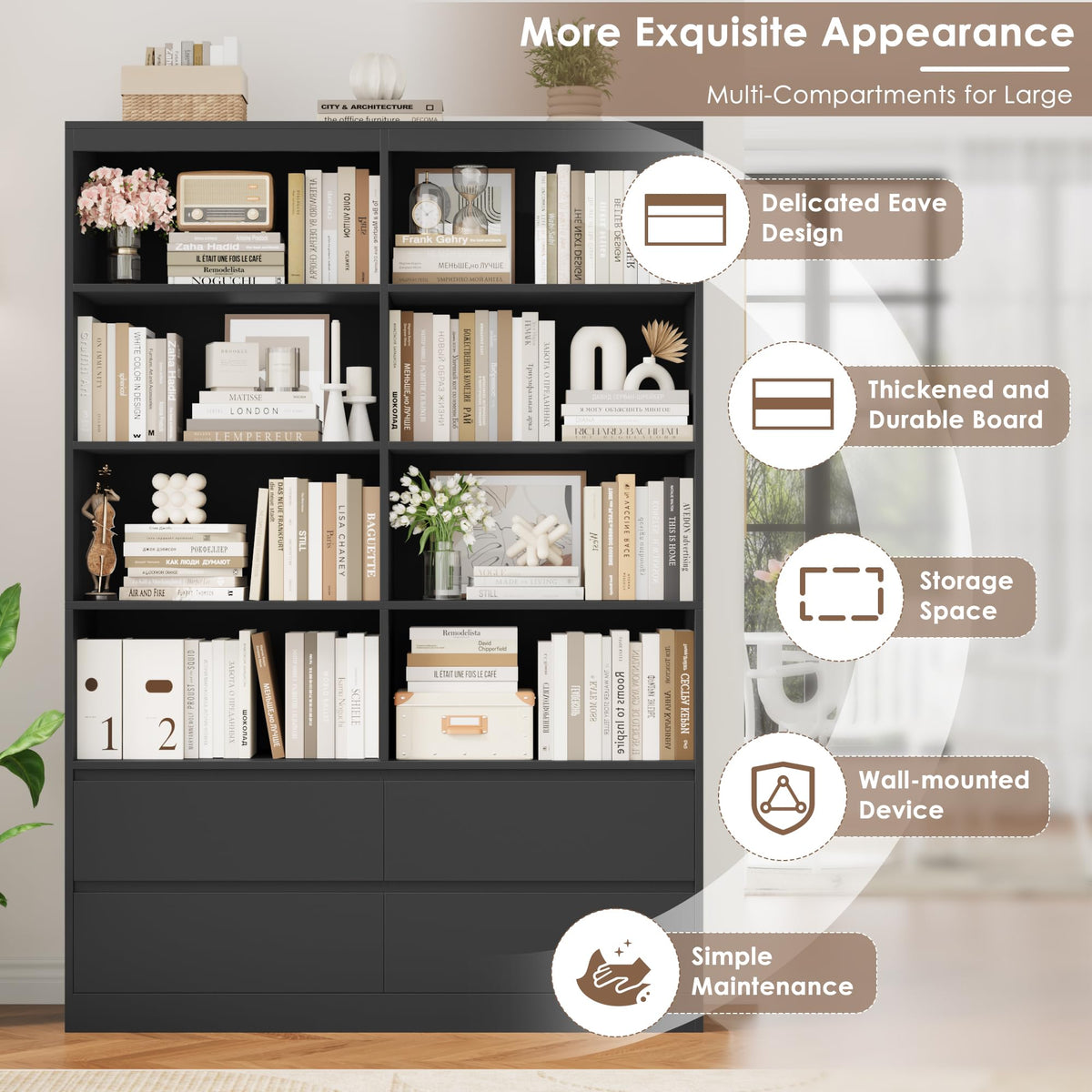 Black 4 Drawer Bookshelf M60164