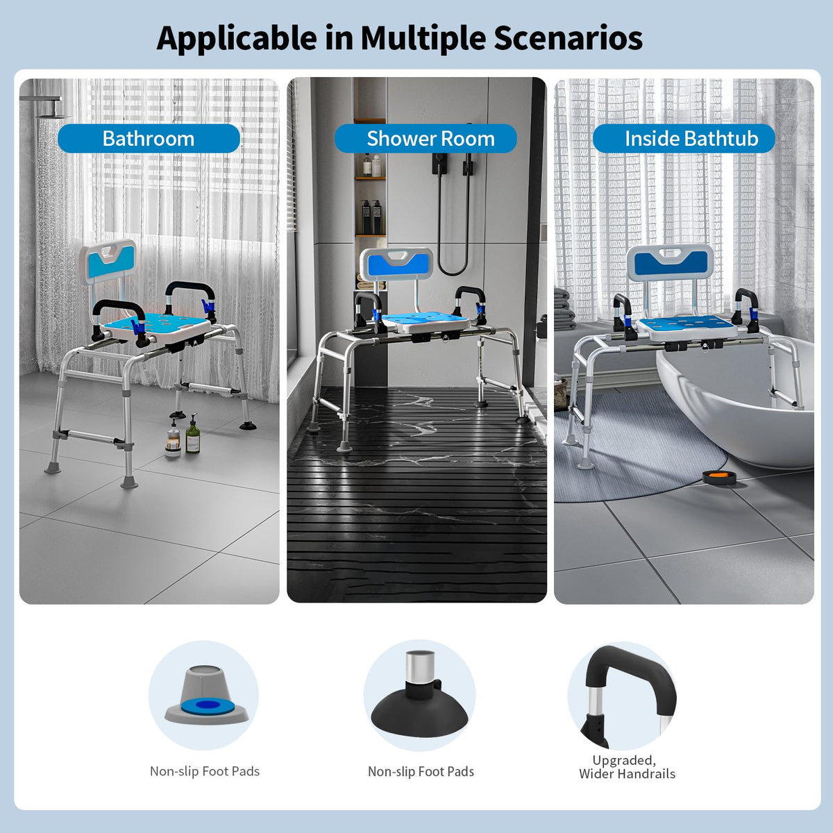 Sliding Shower Chair with Arms and Back, 500lbs Non Slip Aluminum Adjustable Height E67358