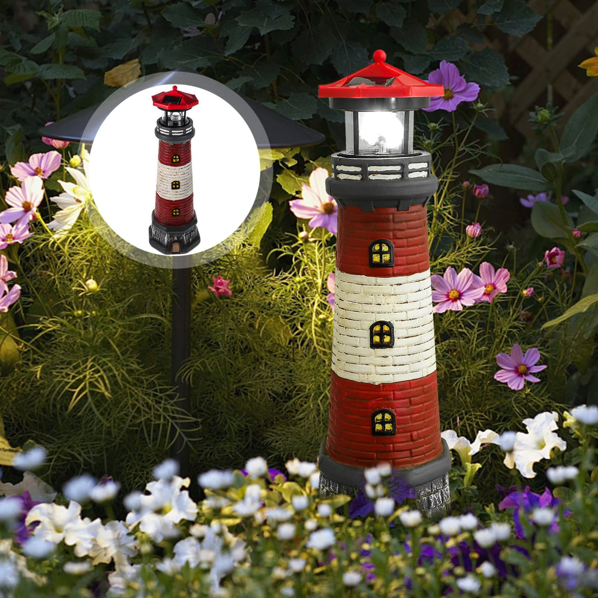 Solar Lighthouse Statue with Solar Light Waterproof Outdoor Decor B3050