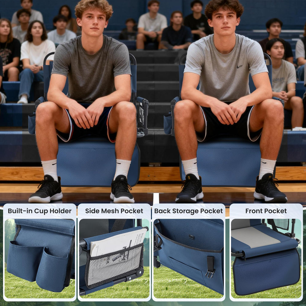 Portable Stadium Seat with Cup Holders & Armrests, Blue & Gray L428500