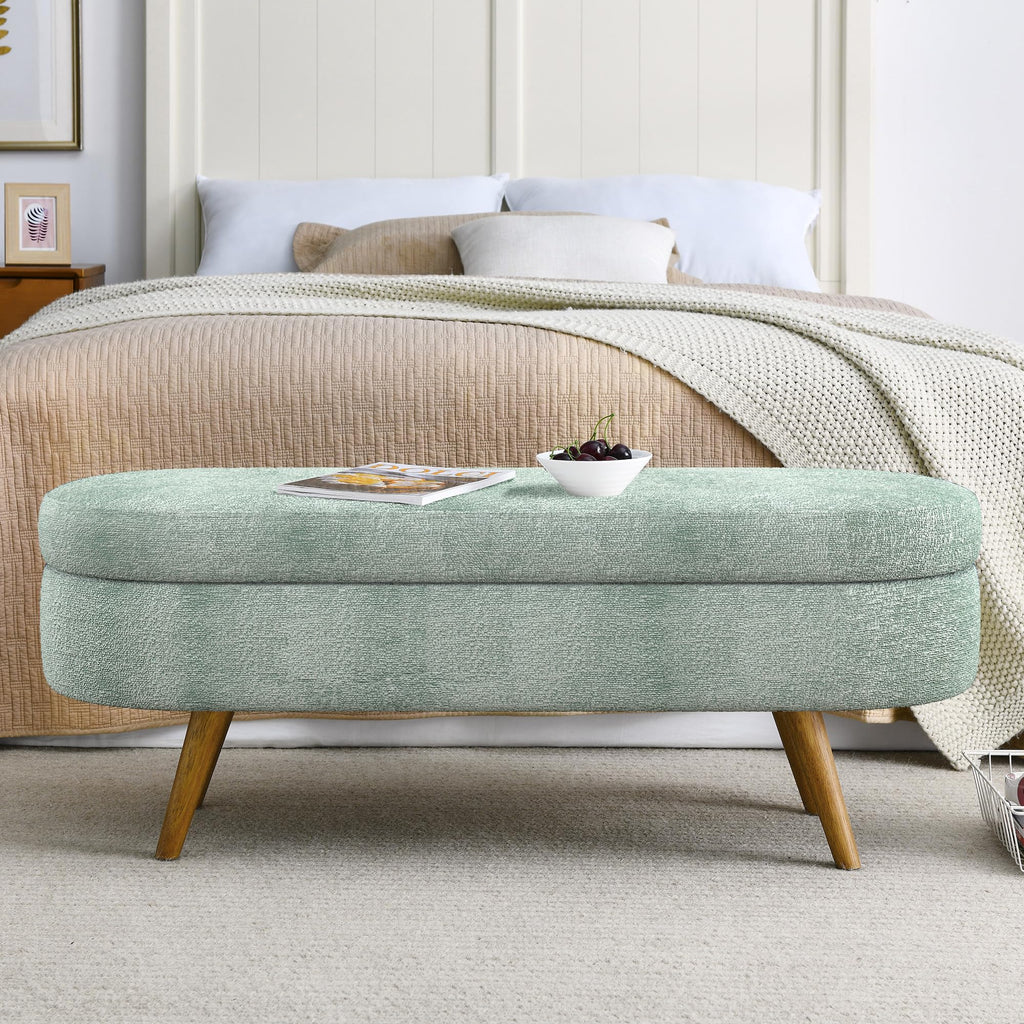 Oval Storage Bench with Rubber Wood Legs Gray V513320