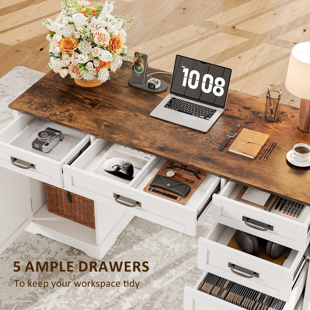 55'' White Farmhouse Desk with Drawers H992206